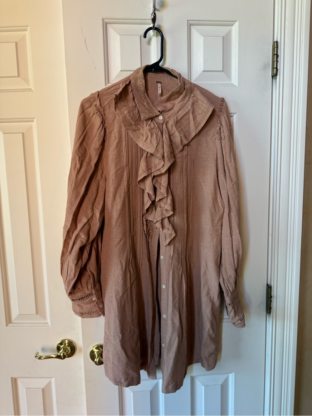 Women's Long Sleeve Ruffle Front Shirt Dress - Dusty Rose free people large